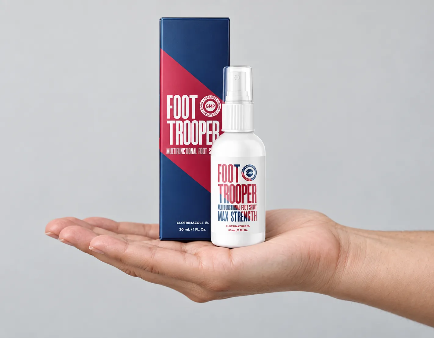 Foot Trooper-fungus remedy — the package held in a hand