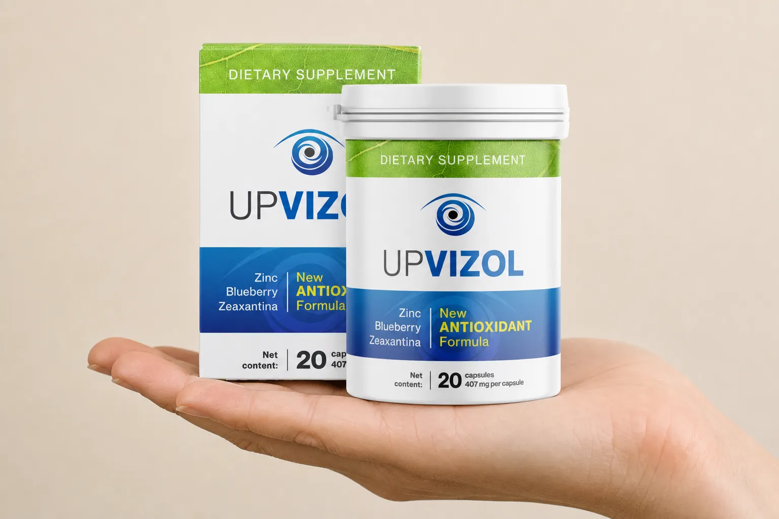UpVizol — the package held in a hand